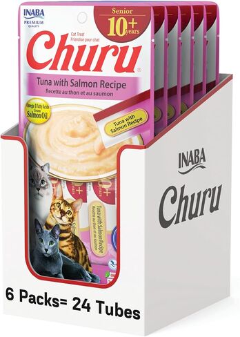 INABA Churu for Senior 10+, Creamy Lickable Cat Treats with Taurine, Vitamin E & C, 0.5 ounces Each, 24 Tubes (4 per Pack), Tuna Recipe in Saudi Arabia
