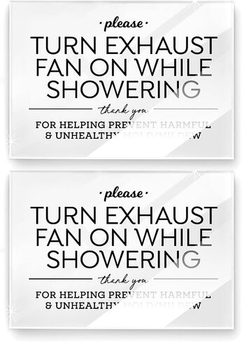 3.5x5 Inches, Please Turn Exhaust Fan On While Showering ~ Designer Sign ~ Ready to Stick ~ Premium Finish, Durable (1) in Kuwait