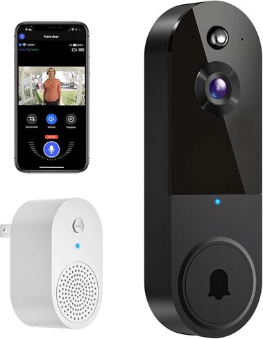 1080P Video Doorbell Camera Wireless, Cloud Storage, Live View, 2-Way Audio, Night Vision, Chime Ringer Included, 2.4G WiFi, Battery Powered, Instant Alerts, Outdoor Indoor Surveillance in Saudi Arabia