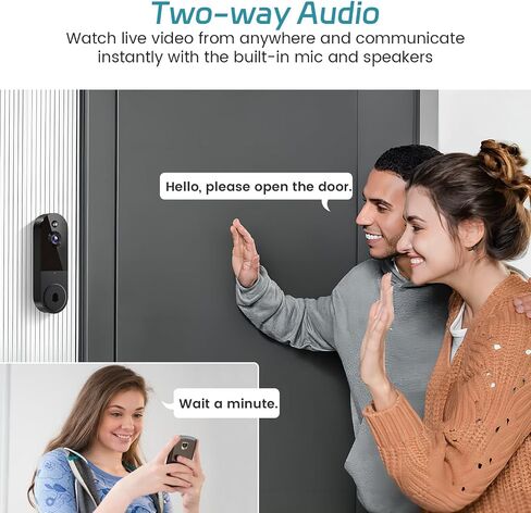 1080P Video Doorbell Camera Wireless, Cloud Storage, Live View, 2-Way Audio, Night Vision, Chime Ringer Included, 2.4G WiFi, Battery Powered, Instant Alerts, Outdoor Indoor Surveillance in Saudi Arabia