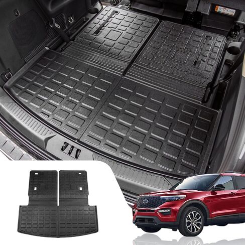 سجادات أرضية Dattumar متوافقة مع 2020-2024 Ford Explorer 7-Seater Cargo Liner جميع أحوال الطقس، سجادة صندوق السيارة، بطانة صندوق السيارة 2023 Explorer Accessories (ترقية بساط صندوق السيارة مع سجادة مسند الظهر + سجادات الأرضية) in Kuwait