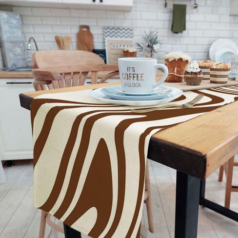 Sage Green Table Runner, Retro Boho Aesthetic 70S Abstract Wavy Swirl Decor Holiday Kitchen Dining Table Decoration for Indoor Outdoor Home Party Decor 13 x 72 Inch in Saudi Arabia