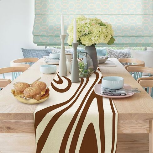 Sage Green Table Runner, Retro Boho Aesthetic 70S Abstract Wavy Swirl Decor Holiday Kitchen Dining Table Decoration for Indoor Outdoor Home Party Decor 13 x 72 Inch in Saudi Arabia
