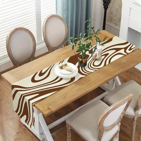 Sage Green Table Runner, Retro Boho Aesthetic 70S Abstract Wavy Swirl Decor Holiday Kitchen Dining Table Decoration for Indoor Outdoor Home Party Decor 13 x 72 Inch in Saudi Arabia