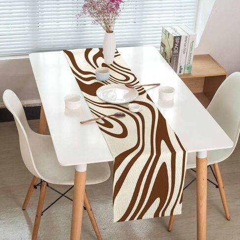 Sage Green Table Runner, Retro Boho Aesthetic 70S Abstract Wavy Swirl Decor Holiday Kitchen Dining Table Decoration for Indoor Outdoor Home Party Decor 13 x 72 Inch in Saudi Arabia