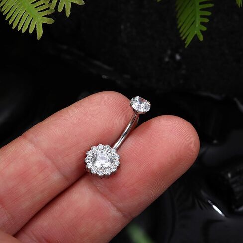 ZZHDCC 14G التيتانيوم زر البطن الدائري للنساء AAAAAAA مكعب زركونيا حلقات زر البطن زهرة أوبال 10 مم مطلية بالذهب حلقة البطن هالة داخليًا مترابطة جسم السرة ثقب البطن in Kuwait