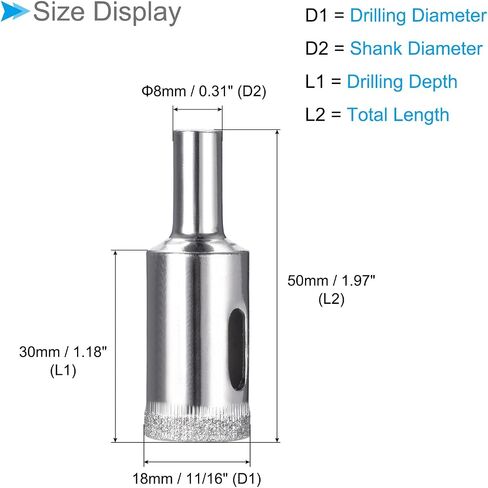 CoCud Diamond Hole Saws Drill Bits, 8mm / 5/16" Drilling Diameter, Nickel Plated Carbon Steel Drill Bit - (Applications: for Glass Ceramic Tiles Marble Stone), 2-Pieces in Saudi Arabia