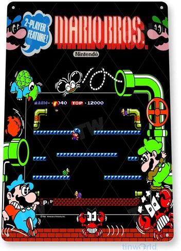 Mario-Bros Arcade Marquee Shop Game Room Ar Wall Decor - 8inchX12inch Tin Metal Sign, 8 x 12 Inch in Saudi Arabia