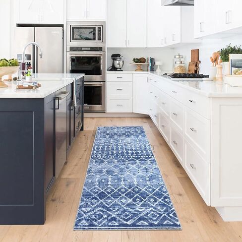 Hallway Runner Rug 2x6 Feet Modern Moroccan Boho Washable Runner Rug, Non-Slip Stain Resistant Area Rug Diamond Bohemian Kitchen Mat Entryway Carpet Rug for Bedside, Black in Saudi Arabia