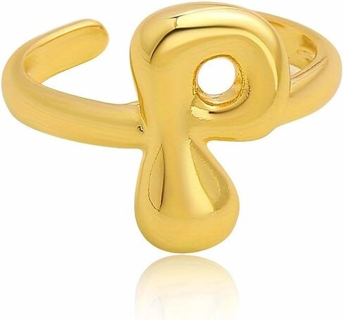 Bubble Letter Ring Gold For Women, Balloon Initial Open Alphabet A-Z Polished 14k Gold Plated Puffy Name Adjustable Statement Gift Jewelry in Kuwait