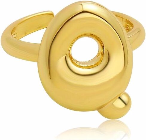 Bubble Letter Ring Gold For Women, Balloon Initial Open Alphabet A-Z Polished 14k Gold Plated Puffy Name Adjustable Statement Gift Jewelry in Kuwait