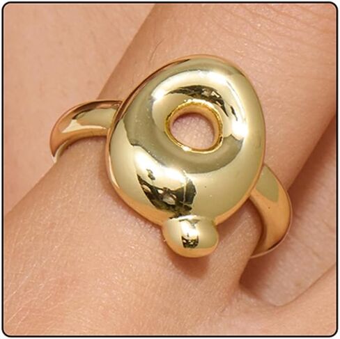 Bubble Letter Ring Gold For Women, Balloon Initial Open Alphabet A-Z Polished 14k Gold Plated Puffy Name Adjustable Statement Gift Jewelry in Kuwait