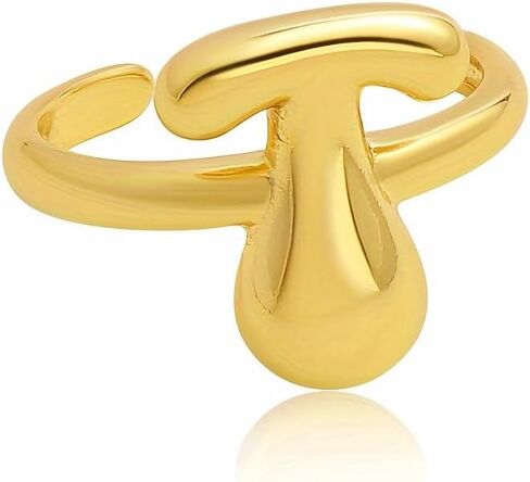 Bubble Letter Ring Gold For Women, Balloon Initial Open Alphabet A-Z Polished 14k Gold Plated Puffy Name Adjustable Statement Gift Jewelry in Kuwait