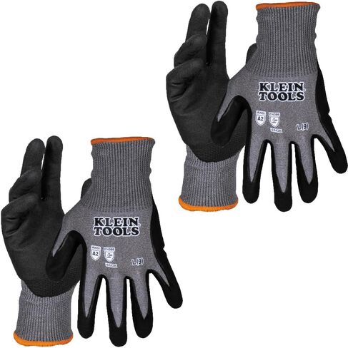 Klein Tools 60585 Work Gloves, Knit Dipped Cut Resistant ANSI A2 Nitrile Coated Gloves, HPPE Fabric, Touchscreen Capable in Saudi Arabia