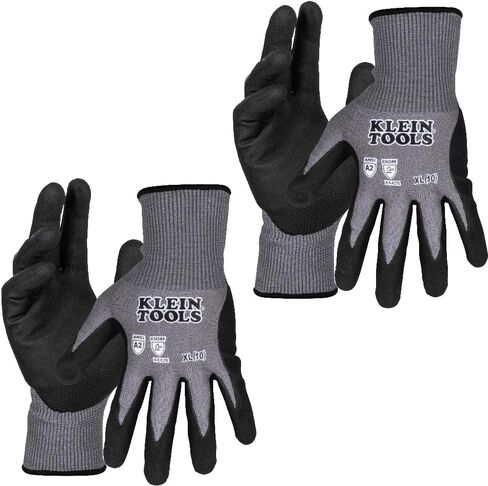 Klein Tools 60585 Work Gloves, Knit Dipped Cut Resistant ANSI A2 Nitrile Coated Gloves, HPPE Fabric, Touchscreen Capable in Saudi Arabia