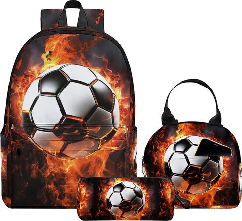 3PCS School Backpack for Boys Girls, Kids Backpack for Teens Elementary Middle High School Students, Large Capacity 17 Inch School Bags with Lunch Box and Pencil Case (Soccer) in Saudi Arabia