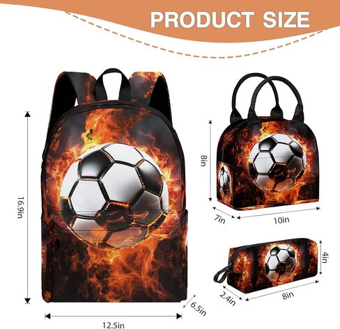 3PCS School Backpack for Boys Girls, Kids Backpack for Teens Elementary Middle High School Students, Large Capacity 17 Inch School Bags with Lunch Box and Pencil Case (Soccer) in Saudi Arabia