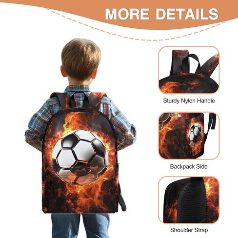 3PCS School Backpack for Boys Girls, Kids Backpack for Teens Elementary Middle High School Students, Large Capacity 17 Inch School Bags with Lunch Box and Pencil Case (Soccer) in Saudi Arabia