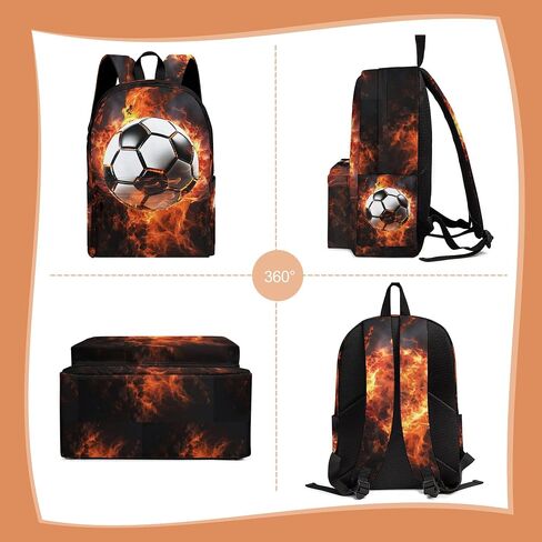 3PCS School Backpack for Boys Girls, Kids Backpack for Teens Elementary Middle High School Students, Large Capacity 17 Inch School Bags with Lunch Box and Pencil Case (Soccer) in Saudi Arabia