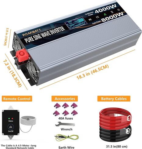 3000W Pure Sine Wave Power 12V Inverter DC to AC 110V 120V Peak Power 6000W with Remote Control 4 AC Outlets,Dual USB Port,LED Display AC Terminal Blocks for Power Inverter Truck RV Car Solar System in Saudi Arabia