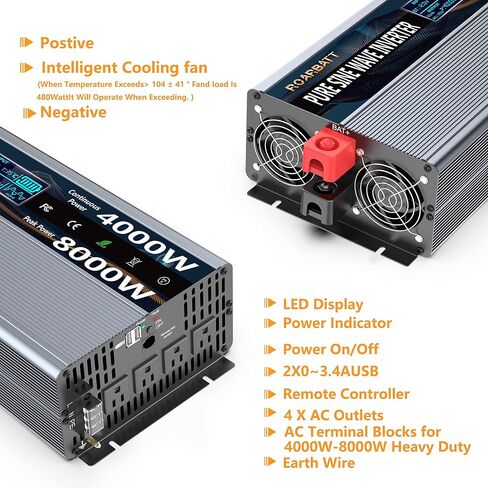 3000W Pure Sine Wave Power 12V Inverter DC to AC 110V 120V Peak Power 6000W with Remote Control 4 AC Outlets,Dual USB Port,LED Display AC Terminal Blocks for Power Inverter Truck RV Car Solar System in Saudi Arabia