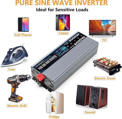 3000W Pure Sine Wave Power 12V Inverter DC to AC 110V 120V Peak Power 6000W with Remote Control 4 AC Outlets,Dual USB Port,LED Display AC Terminal Blocks for Power Inverter Truck RV Car Solar System in Saudi Arabia