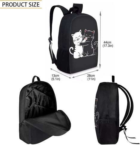 3 PCS Cartoon Cute Black White Cat Print Travel Backpack Set for Women Men, Kids Knapsack Rucksack Lunch Box with Thermal Insulated Pen Case in Saudi Arabia