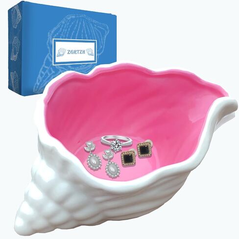 Ceramic Conch Jewelry Tray, Shell Trinket Dish, Jewelry Dish, Earring Ring Dish Holder Ocean Coastal Decor Jewelry Plate Tray Key Bowl for Jewelry Birthday Gift Home Room Beachy Decor (Blue) in Saudi Arabia