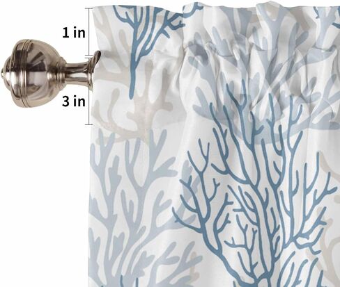 Blue Grey Coral Coastal Farmhouse Short Window Curtain Valances, Summer Beach Valances for Windows, Seaside Nautical Rod Pocket Kitchen Valances for Living Room Bedroom Bathroom Cafe 54"x18" in Kuwait