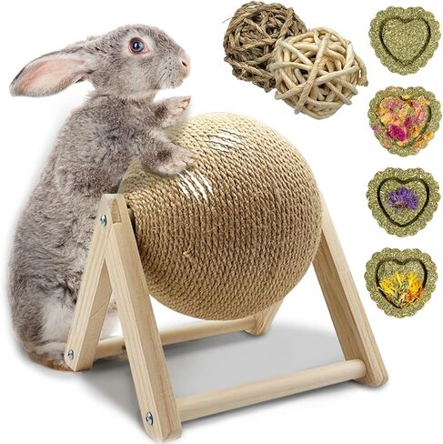Niwaes Bunny Scratch Toy-Rabbit Toys for Bunny Claw Scratcher, Natural Sisal Pet Scratching Activity Ball, Wooden Small Animals Boredom Breaker for Indoor Ferrets Chinchillas (Small) in Kuwait