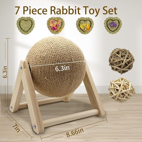 Niwaes Bunny Scratch Toy-Rabbit Toys for Bunny Claw Scratcher, Natural Sisal Pet Scratching Activity Ball, Wooden Small Animals Boredom Breaker for Indoor Ferrets Chinchillas (Small) in Kuwait