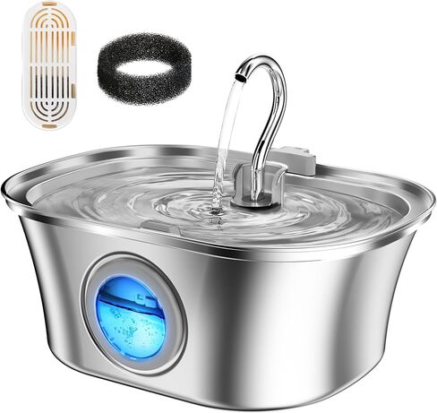Dog Water Fountain,108oz/3.2L Stainless Steel Automatic Pet Water Fountain, Water Dispenser for Cats and Dogs with a Replacement Filter, for Multi-pet Household, Ultra-Quiet Pump, 4-Layer Filtration in Saudi Arabia