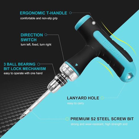 مجموعة مفكات براغي 14 في 1 من DURATECH، مجموعة مفكات براغي متعددة القطع الكل في واحد مع آلية التحميل السريع، 7 قطع فيليبس، مشقوقة، توركس، لقم فولاذية مربعة S2، مقبض على شكل حرف T، للاستخدام الخارجي واليومي in Kuwait