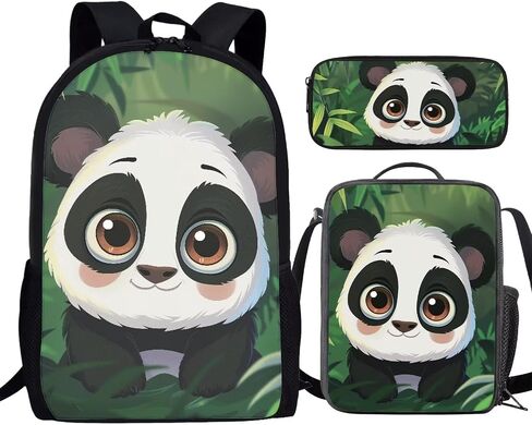 3 PCS Cartoon Cute Black White Cat Print Travel Backpack Set for Women Men, Kids Knapsack Rucksack Lunch Box with Thermal Insulated Pen Case in Saudi Arabia