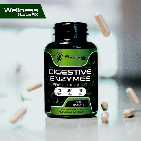 Digestive Enzymes with Probiotics and Prebiotics - 450mg - 5 Billion CFUs - Pure Super Enzymes for Digestion Capsules - Digestive Enzymes for Women & Men Support Digestive & Gut Health - 120 Count in Saudi Arabia
