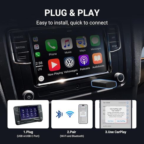 محول Android Auto اللاسلكي، يحول محول Android Auto السلكي إلى لاسلكي للسيارات من 2016 وAndroid 11+، التوصيل والتشغيل Android Auto Dongle، التحديث عبر الإنترنت، رمادي in Kuwait