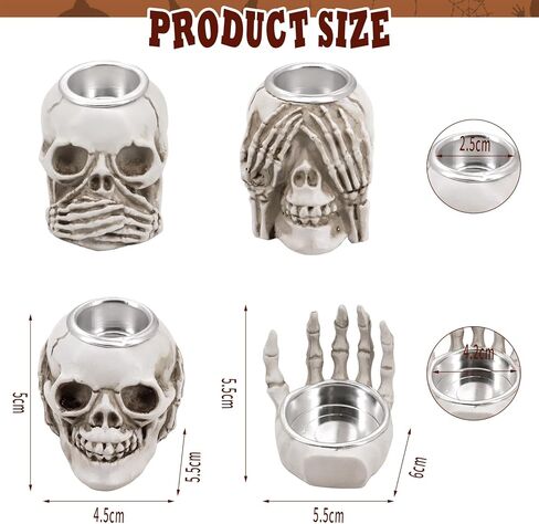 حامل شموع على شكل جمجمة، شمعدان جمجمة الهالوين، شمعدان رأس هيكل عظمي قوطي، حامل شمعدان ديكور جمجمة، لتزيين حفلات الهالوين العائلية (4 قطع) in Kuwait