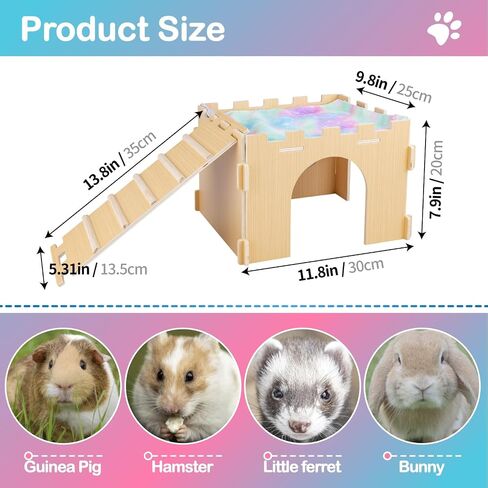 Guinea Pig Hideout,Guinea Pig House with Stairs and Waterproof Mats,Guinea Pig Cages Wooden Accessories Toys for Small Animals Hamsters Bunny Chinchillas Hiding Playing,Easy to Clean(Single) in Saudi Arabia