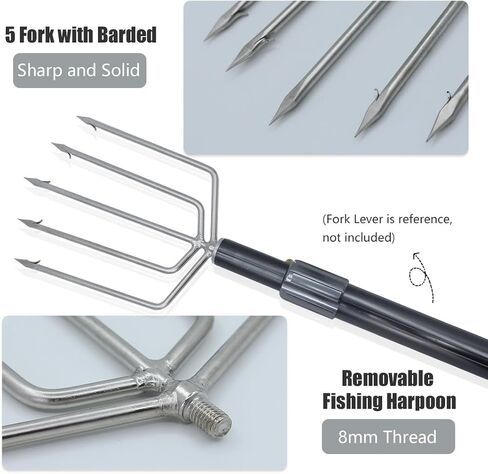 Dutiplus Large Fishing Harpoon 1~11 Prong Barded Stainless Steel Hunting Fish Gig Gaff Fork Hook with 8mm Screw for Catching Big Fish Mole Big Bullfrog in Kuwait