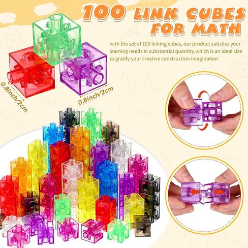 100 Pcs Linking Cubes Plastic Counting Cube Colorful Counting Block Snap Math Cube Math Manipulative for Homeschool Preschool Classroom teacher Supplies Stem Activities(Rainbow,Cute) in Saudi Arabia