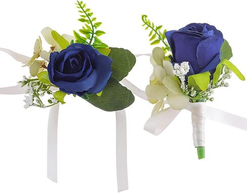 Campsis 2PCS الزفاف العروة مجموعة الأزرق الاصطناعي زهرة العروس زهرة السوار سوار والرجال العروة مجموعة الزهور المصنوعة يدويا اكسسوارات ديكور الزفاف العريس وصيف لحفلة عشاء حفلة موسيقية in Kuwait