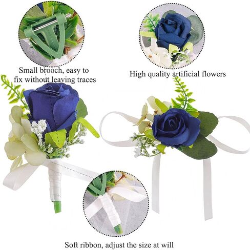 Campsis 2PCS الزفاف العروة مجموعة الأزرق الاصطناعي زهرة العروس زهرة السوار سوار والرجال العروة مجموعة الزهور المصنوعة يدويا اكسسوارات ديكور الزفاف العريس وصيف لحفلة عشاء حفلة موسيقية in Kuwait