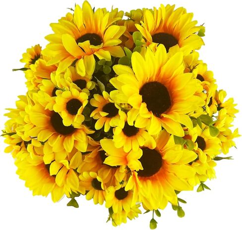 Sunflower Decor 2 Bouquets Artificial Sunflower, 15" Tall Silk Fake Sunflower for Home Wedding Outdoor, DIY Garden Craft Art Decor in Saudi Arabia