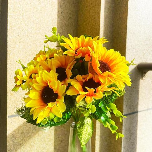 Sunflower Decor 2 Bouquets Artificial Sunflower, 15" Tall Silk Fake Sunflower for Home Wedding Outdoor, DIY Garden Craft Art Decor in Saudi Arabia