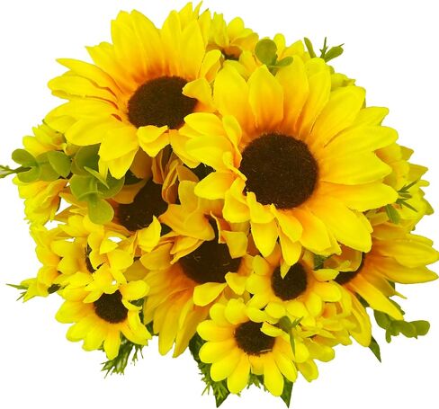 Sunflower Decor 2 Bouquets Artificial Sunflower, 15" Tall Silk Fake Sunflower for Home Wedding Outdoor, DIY Garden Craft Art Decor in Saudi Arabia