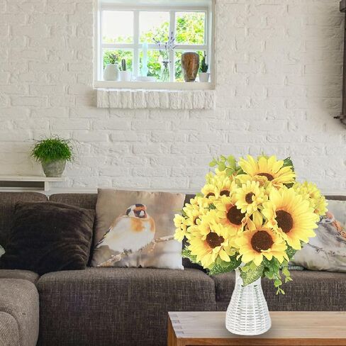 Sunflower Decor 2 Bouquets Artificial Sunflower, 15" Tall Silk Fake Sunflower for Home Wedding Outdoor, DIY Garden Craft Art Decor in Saudi Arabia
