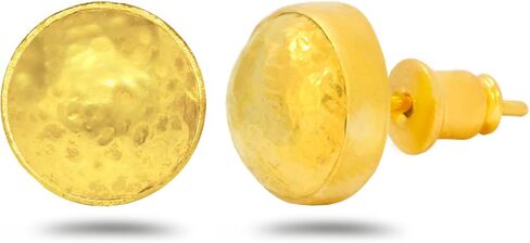 Caprixus 925 Sterling Silver Stud Earrings for Women Dome Pebble Stud Earrings 24K Gold Vermeil 2 Tone Gold and Silver Designer Handmade Hammered Minimalist Jewelry for Women Turkish Fine Jewelry in Saudi Arabia