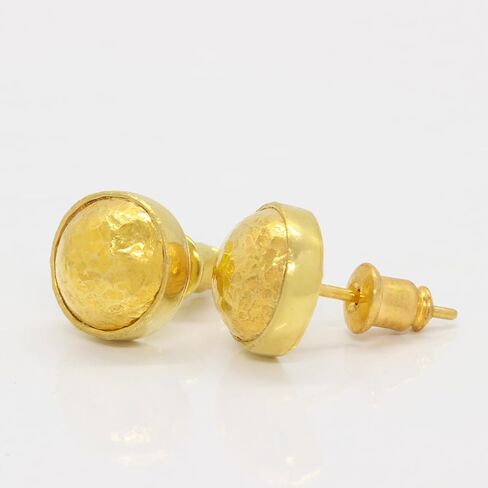 Caprixus 925 Sterling Silver Stud Earrings for Women Dome Pebble Stud Earrings 24K Gold Vermeil 2 Tone Gold and Silver Designer Handmade Hammered Minimalist Jewelry for Women Turkish Fine Jewelry in Saudi Arabia
