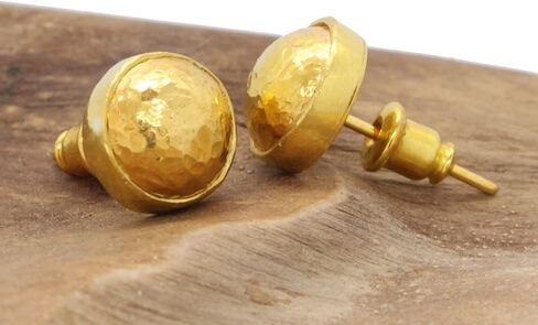 Caprixus 925 Sterling Silver Stud Earrings for Women Dome Pebble Stud Earrings 24K Gold Vermeil 2 Tone Gold and Silver Designer Handmade Hammered Minimalist Jewelry for Women Turkish Fine Jewelry in Saudi Arabia