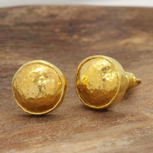 Caprixus 925 Sterling Silver Stud Earrings for Women Dome Pebble Stud Earrings 24K Gold Vermeil 2 Tone Gold and Silver Designer Handmade Hammered Minimalist Jewelry for Women Turkish Fine Jewelry in Saudi Arabia